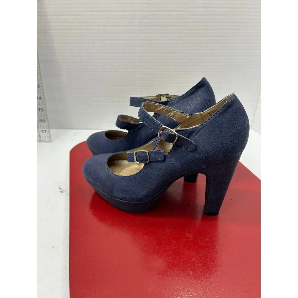 Seychelles Textured Mary Jane Heels 6.5M Navy Essie Double Strap Retro Pinup Mod